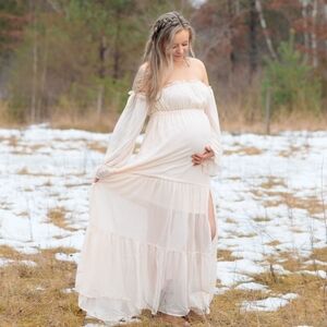 Elegant Cream Off-Shoulder Maternity Dress